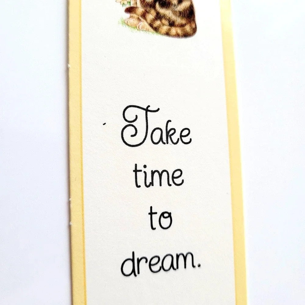 Vintage Tabby Cat paperboard Bookmark butterfly flowers Take Time Dream 80s/90s
